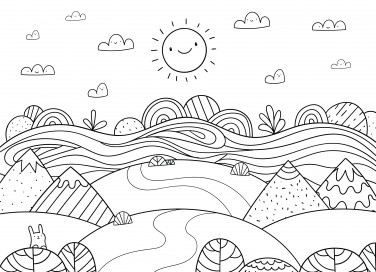 disegno paesaggio estivo da colorare, disegno estate da colorare, disegno estate, paesaggio estivo da colorare
