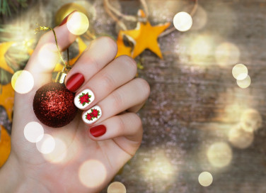 nail art, stella di Natale, decorazione Poinsettia
