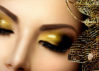trucco occhi, nero, oro e argento