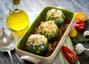 zucchine tonde, padella, ripiene forno