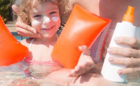 creme, bruciature, bambini, sole, spiaggia