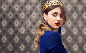 trucco, vestito, blu