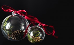 palline di natale trasparenti, decorare palline di natale, decorazioni natalizie con foglie