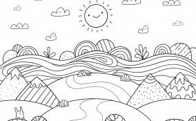 disegno paesaggio estivo da colorare, disegno estate da colorare, disegno estate, paesaggio estivo da colorare