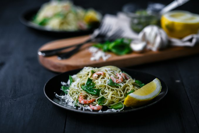 pasta malloreddus rucola pesto gamberetti
