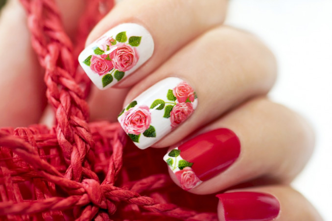 nail art, rose, decorazione unghie