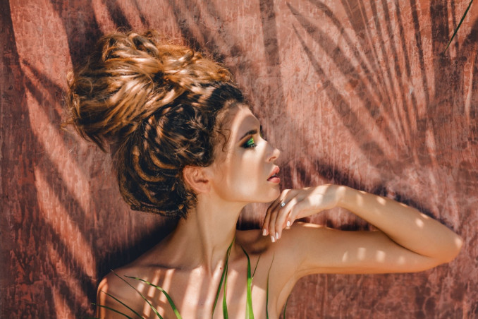 trucco, occhi, abbronzatura